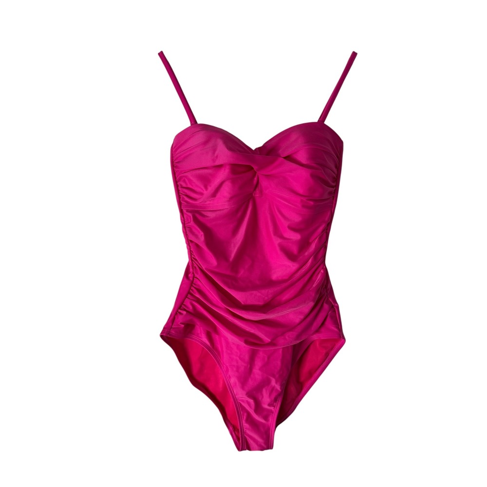 Relleciga Neon Rose One Piece Swimsuit Ruched Sweetheart Women's Size Small
